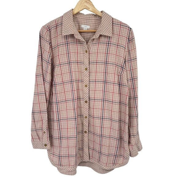 J. Jill Womens Plaid Long Sleeve Button-Up Shirt top cotton size medium - Picture 1 of 12